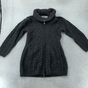 Aran Crafts Zip Cardigan Sweater Womens L Merino Wool Knit Ireland Cowl Neck